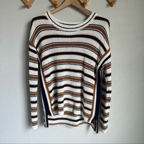 Max Studio Cream, Brown and Navy Blue Striped Sweater Size Medium - Picture 5 of 11